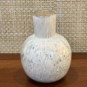 🌟2xHP🌟VTG 2000s White Splatter Art Glass Globe Vase Mercury Glass Interior